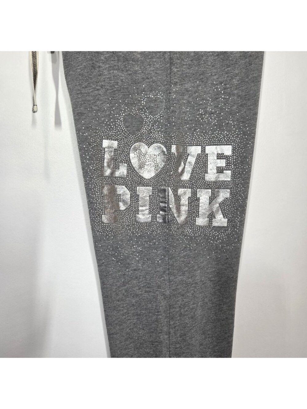 PINK Victorias Secret Pants Medium Gray Wide Leg Diaper Butt Love Pink Bling Y2K
